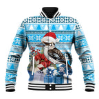 Australia Christmas In July Baseball Jacket Kookaburra Santa Blue Color