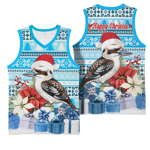 Australia Christmas In July Basketball Jersey Kookaburra Santa Blue Color