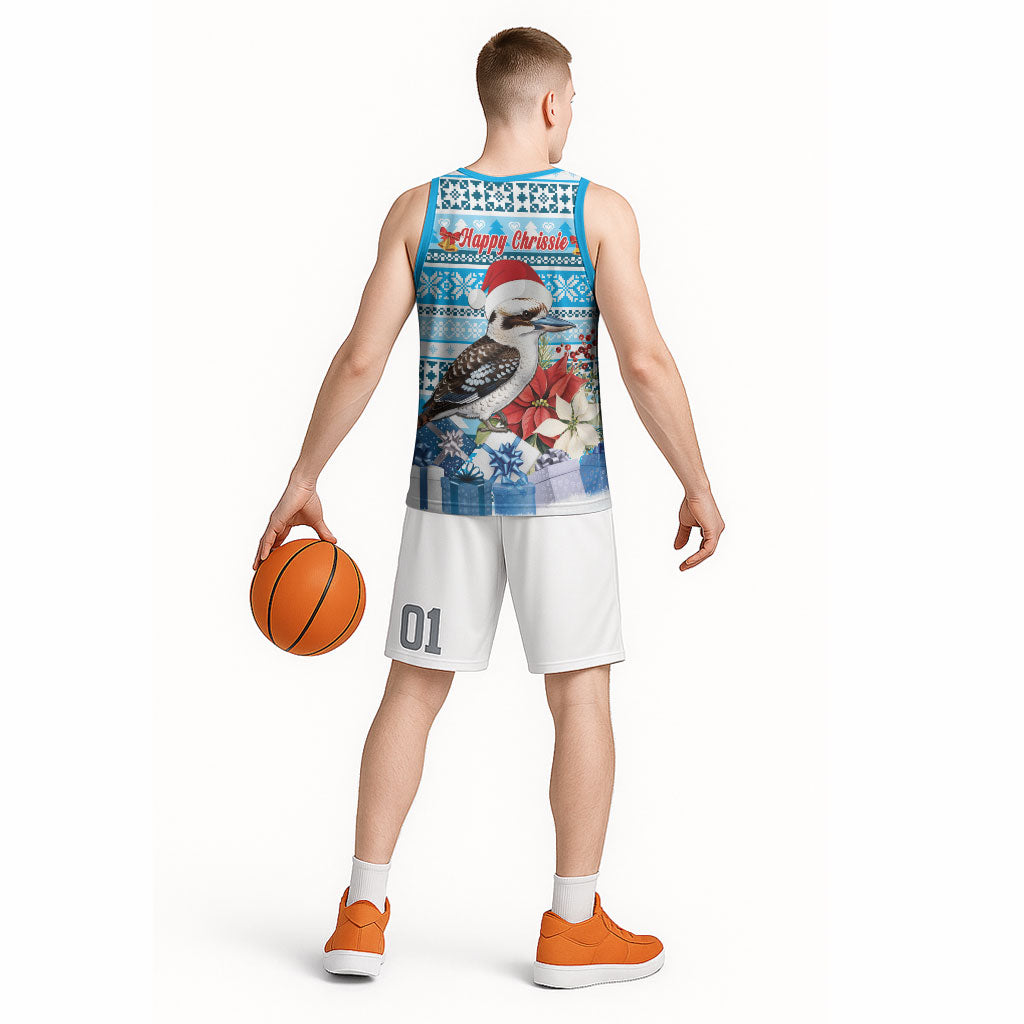 Australia Christmas In July Basketball Jersey Kookaburra Santa Blue Color