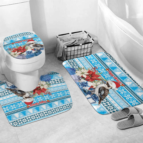 Australia Christmas In July Bathroom Set Kookaburra Santa Blue Color