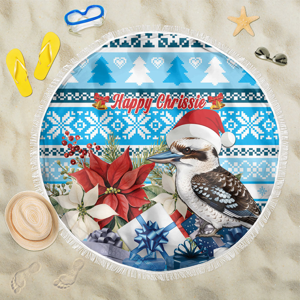 Australia Christmas In July Beach Blanket Kookaburra Santa Blue Color