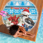 Australia Christmas In July Beach Blanket Kookaburra Santa Blue Color