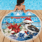 Australia Christmas In July Beach Blanket Kookaburra Santa Blue Color