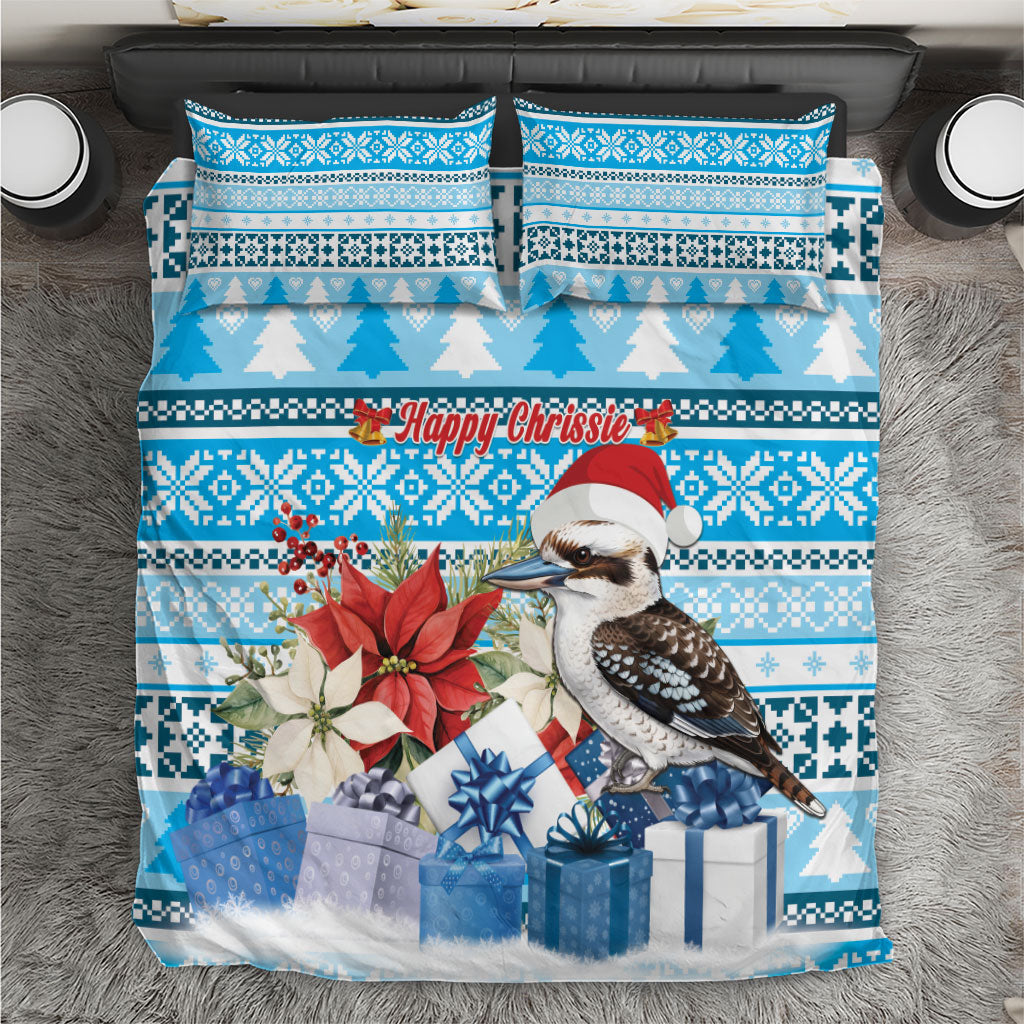 Australia Christmas In July Bedding Set Kookaburra Santa Blue Color