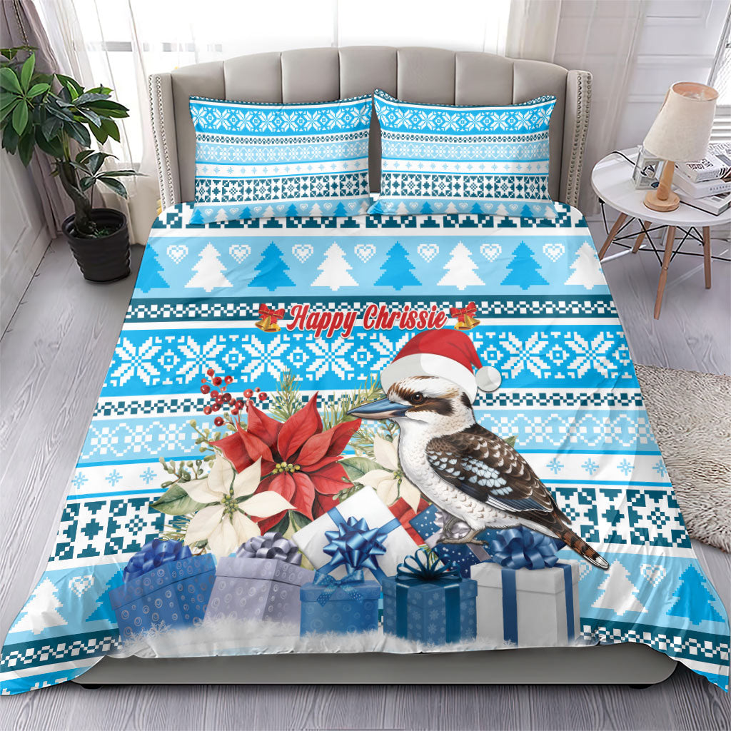 Australia Christmas In July Bedding Set Kookaburra Santa Blue Color