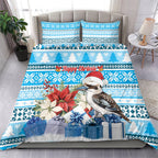 Australia Christmas In July Bedding Set Kookaburra Santa Blue Color