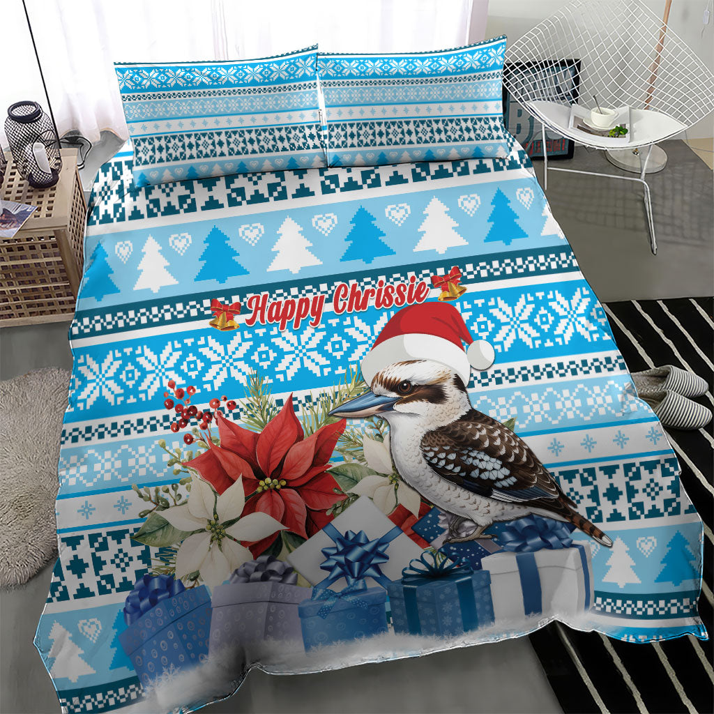 Australia Christmas In July Bedding Set Kookaburra Santa Blue Color