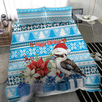 Australia Christmas In July Bedding Set Kookaburra Santa Blue Color
