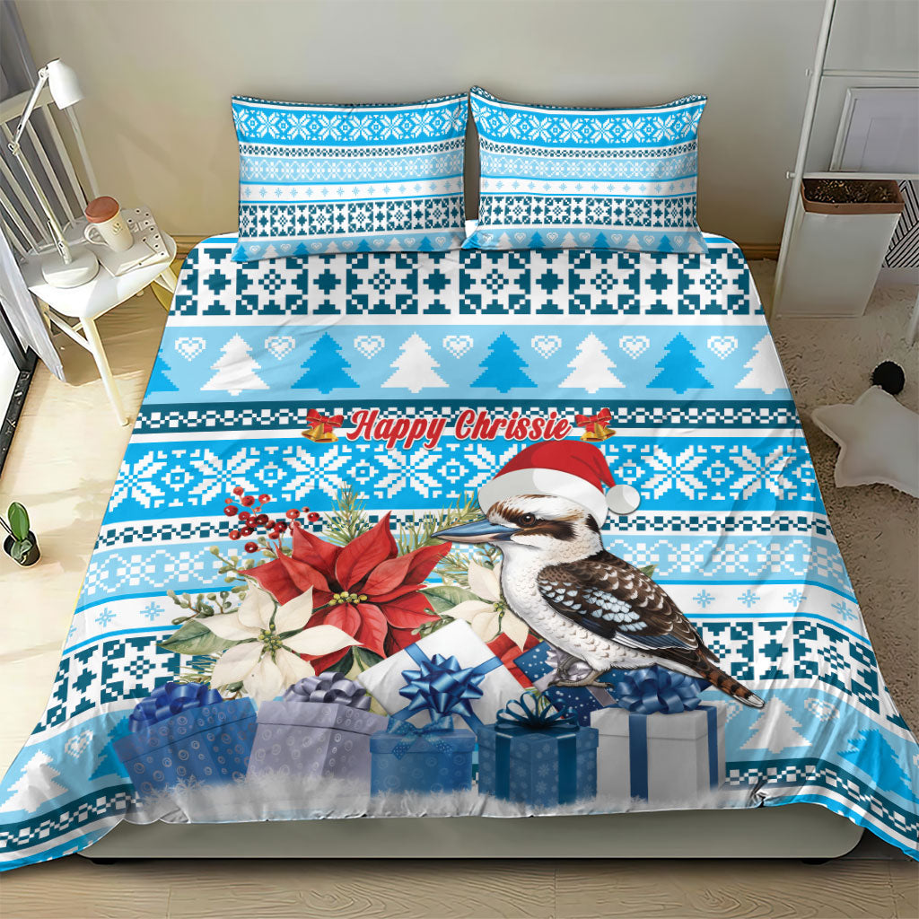 Australia Christmas In July Bedding Set Kookaburra Santa Blue Color