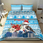 Australia Christmas In July Bedding Set Kookaburra Santa Blue Color