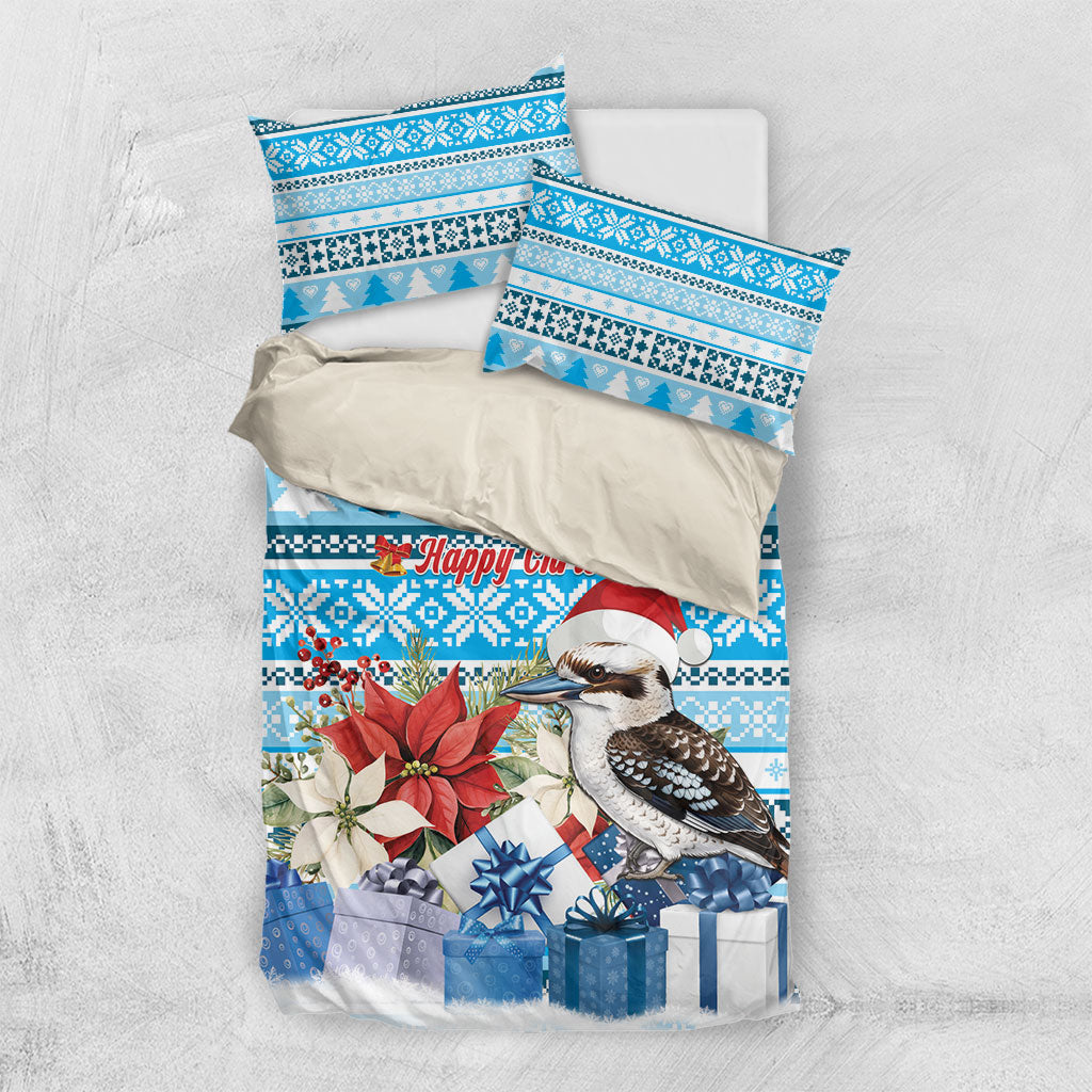 Australia Christmas In July Bedding Set Kookaburra Santa Blue Color
