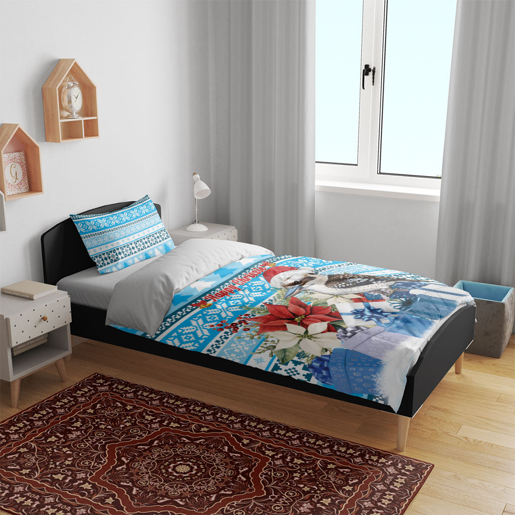 Australia Christmas In July Bedding Set Kookaburra Santa Blue Color