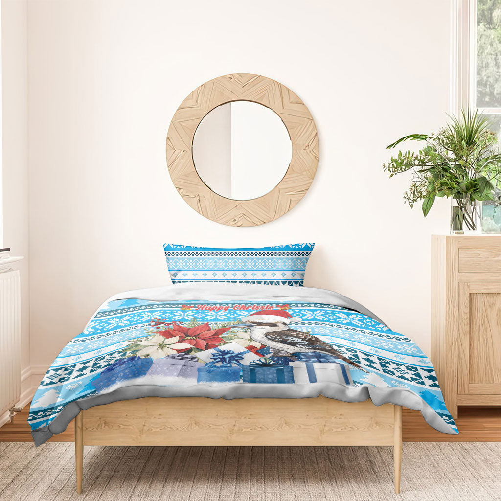 Australia Christmas In July Bedding Set Kookaburra Santa Blue Color
