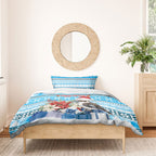 Australia Christmas In July Bedding Set Kookaburra Santa Blue Color