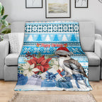 Australia Christmas In July Blanket Kookaburra Santa Blue Color
