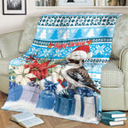 Australia Christmas In July Blanket Kookaburra Santa Blue Color