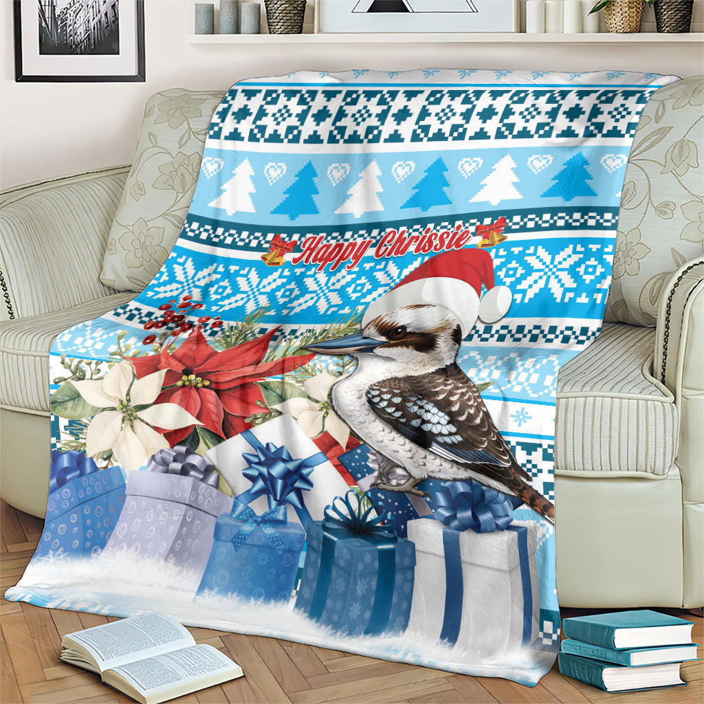 Australia Christmas In July Blanket Kookaburra Santa Blue Color