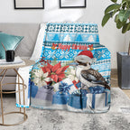 Australia Christmas In July Blanket Kookaburra Santa Blue Color
