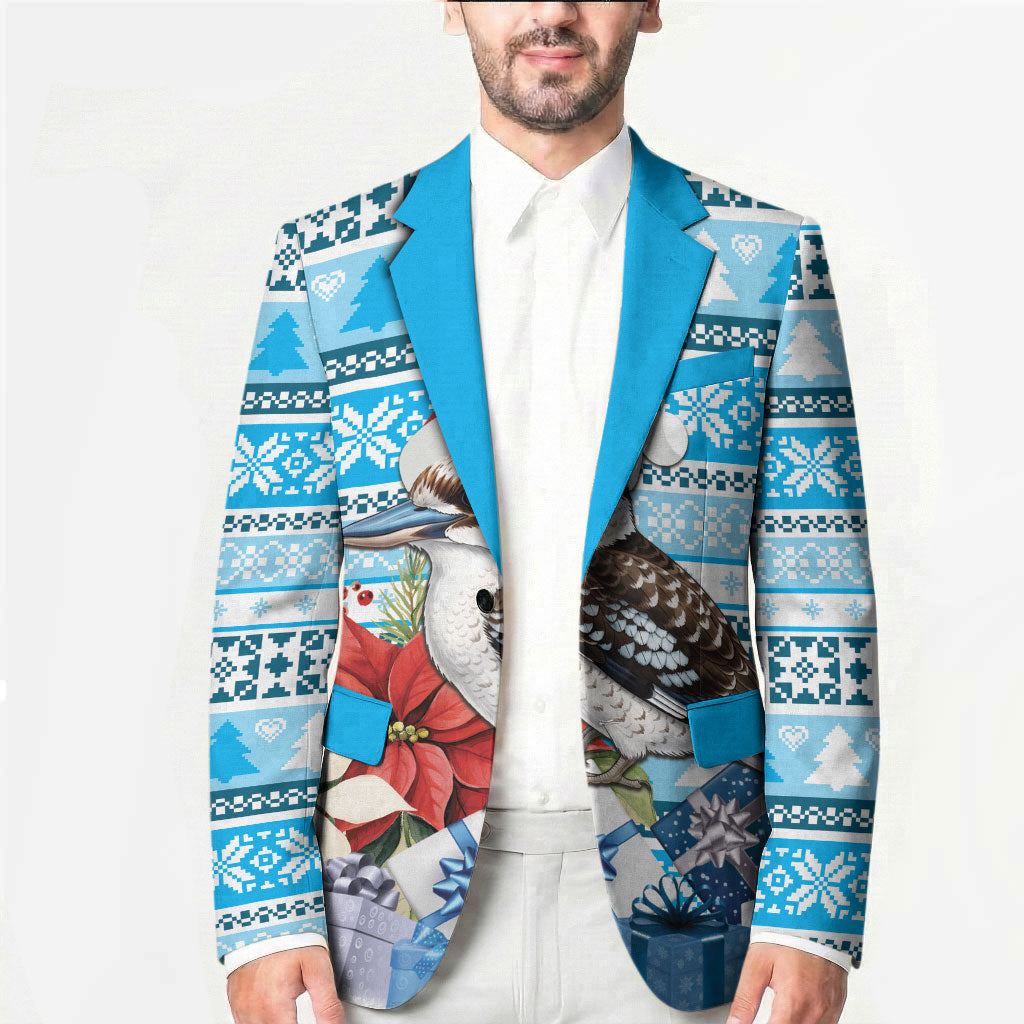 Australia Christmas In July Blazer Kookaburra Santa Blue Color