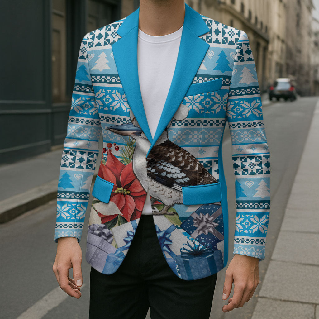 Australia Christmas In July Blazer Kookaburra Santa Blue Color