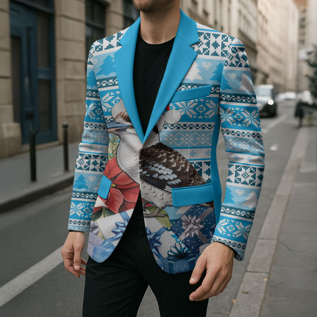 Australia Christmas In July Blazer Kookaburra Santa Blue Color