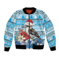 Australia Christmas In July Bomber Jacket Kookaburra Santa Blue Color