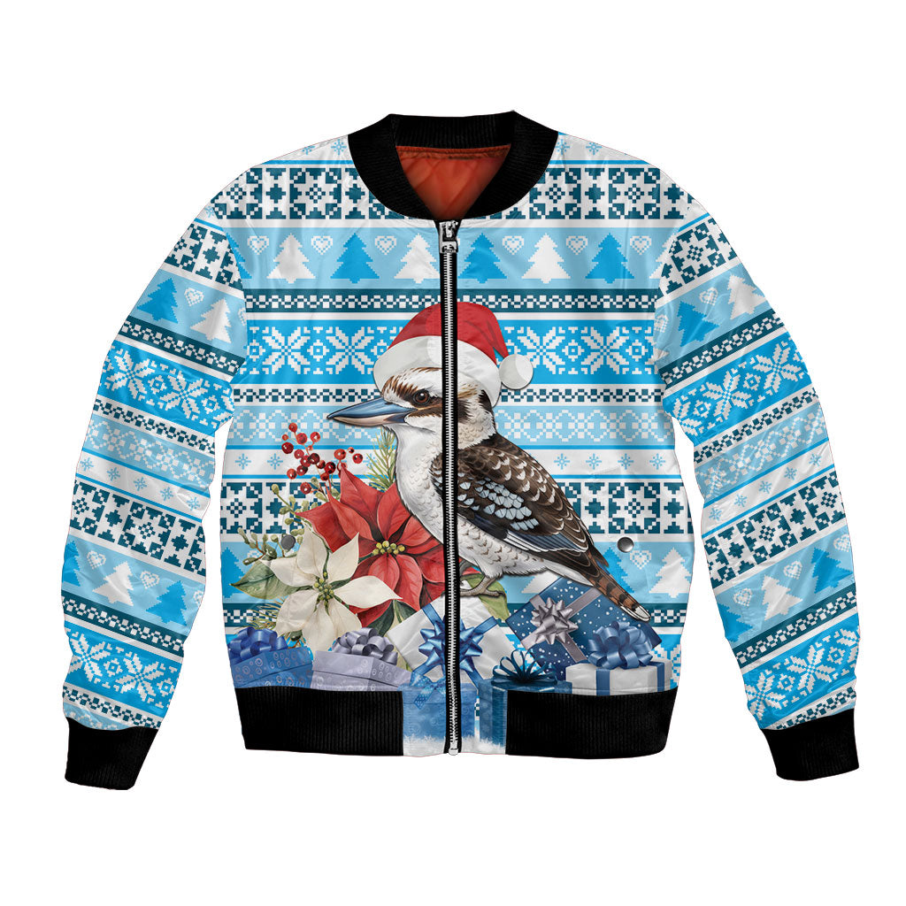 Australia Christmas In July Bomber Jacket Kookaburra Santa Blue Color