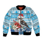 Australia Christmas In July Bomber Jacket Kookaburra Santa Blue Color