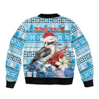 Australia Christmas In July Bomber Jacket Kookaburra Santa Blue Color
