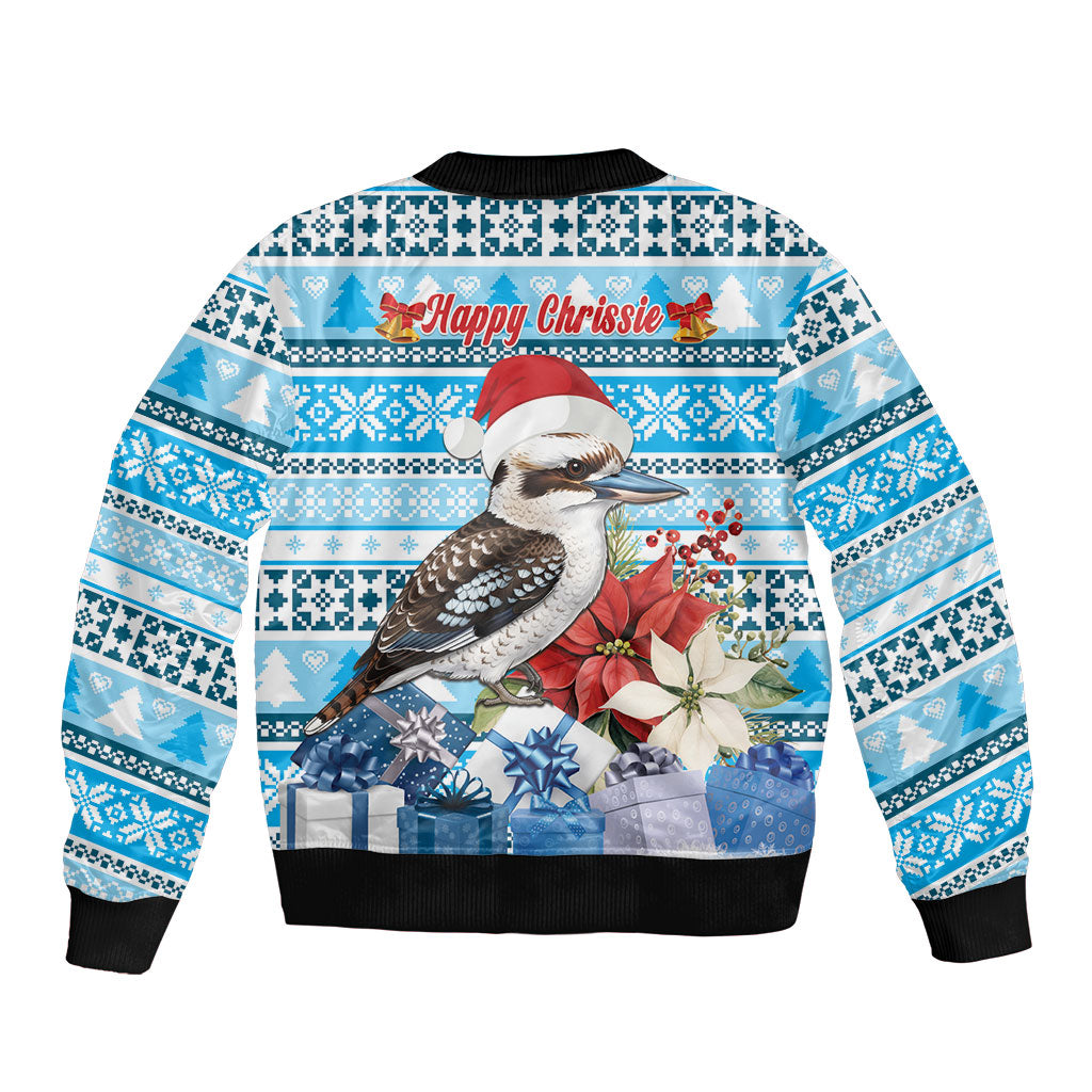 Australia Christmas In July Bomber Jacket Kookaburra Santa Blue Color