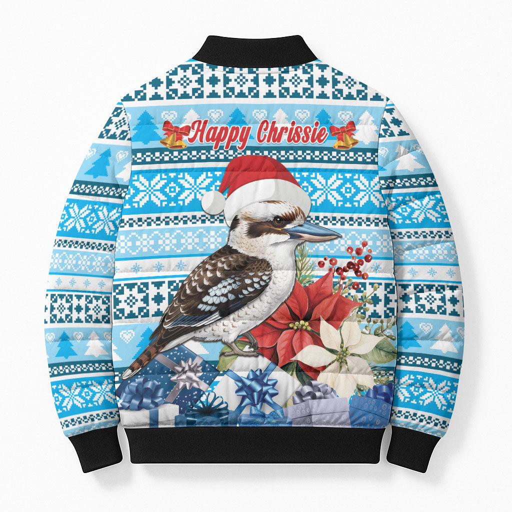 Australia Christmas In July Bomber Puffer Jacket Kookaburra Santa Blue Color