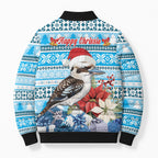 Australia Christmas In July Bomber Puffer Jacket Kookaburra Santa Blue Color