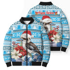 Australia Christmas In July Bomber Puffer Jacket Kookaburra Santa Blue Color