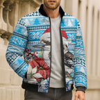 Australia Christmas In July Bomber Puffer Jacket Kookaburra Santa Blue Color