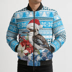 Australia Christmas In July Bomber Puffer Jacket Kookaburra Santa Blue Color