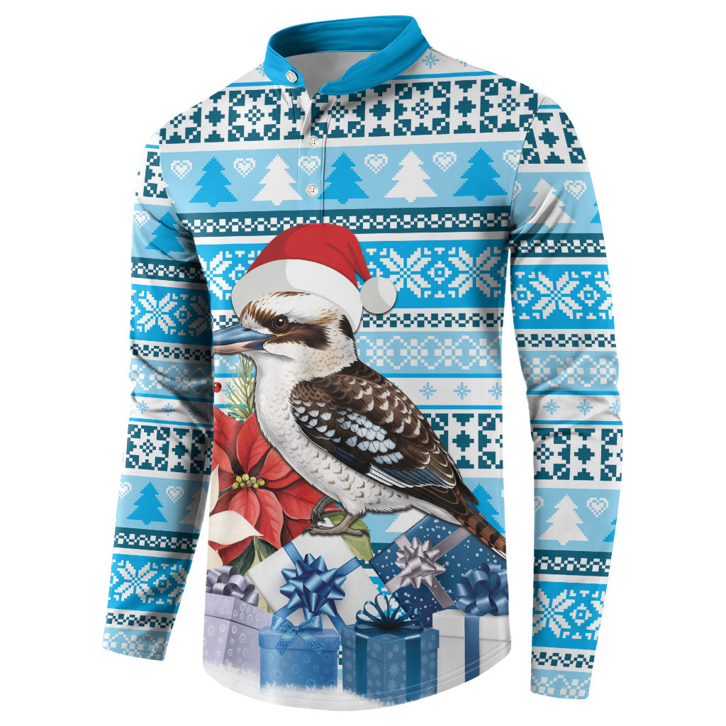 Australia Christmas In July Button Sweatshirt Kookaburra Santa Blue Color