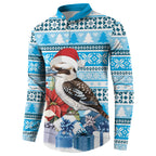 Australia Christmas In July Button Sweatshirt Kookaburra Santa Blue Color