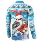 Australia Christmas In July Button Sweatshirt Kookaburra Santa Blue Color