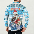 Australia Christmas In July Button Sweatshirt Kookaburra Santa Blue Color
