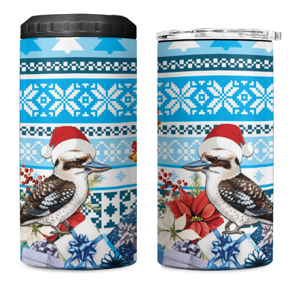 Australia Christmas In July 4 in 1 Can Cooler Tumbler Kookaburra Santa Blue Color