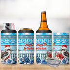 Australia Christmas In July 4 in 1 Can Cooler Tumbler Kookaburra Santa Blue Color