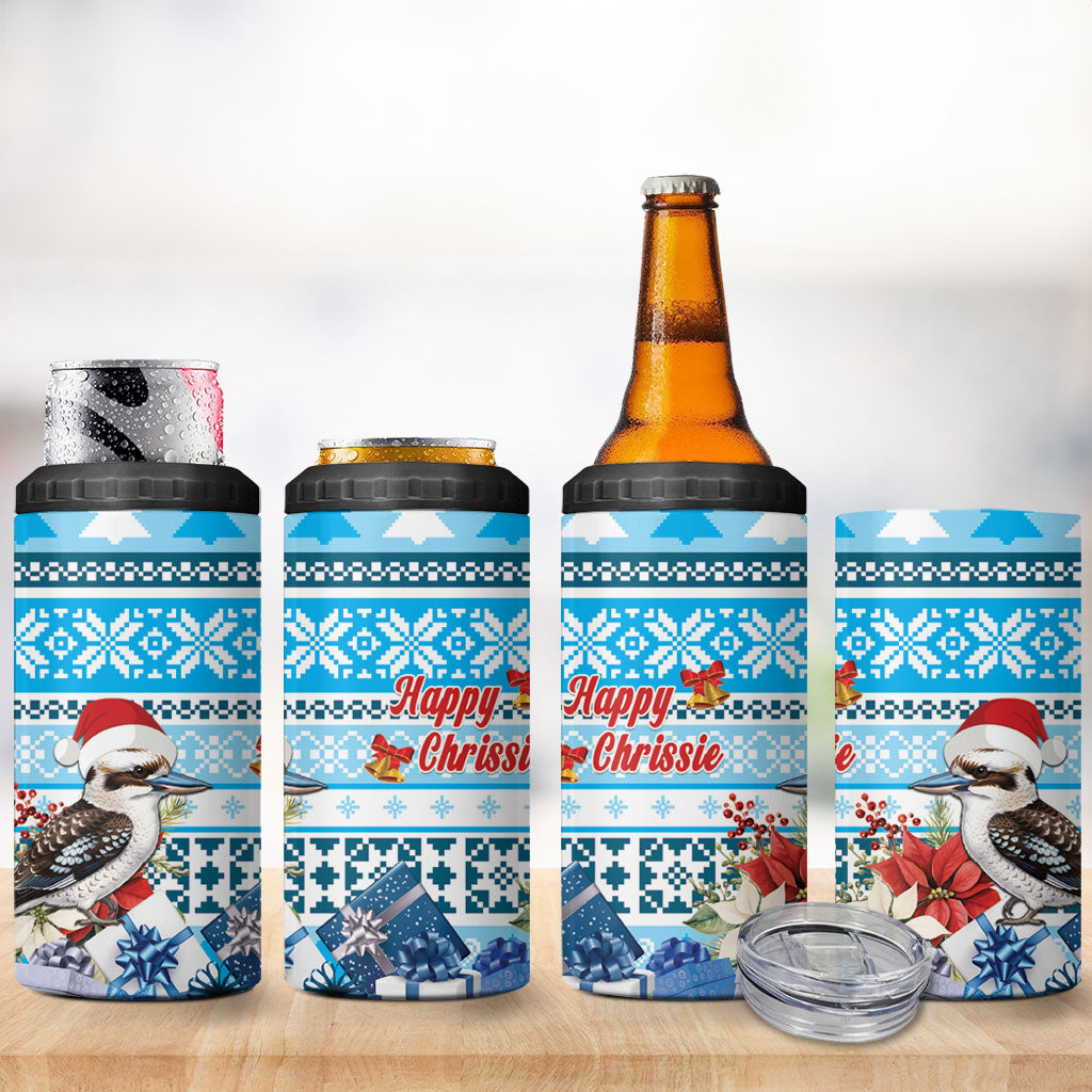Australia Christmas In July 4 in 1 Can Cooler Tumbler Kookaburra Santa Blue Color