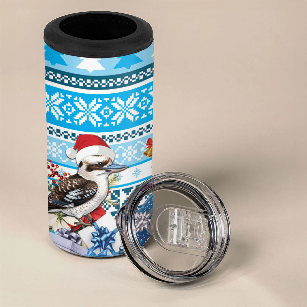 Australia Christmas In July 4 in 1 Can Cooler Tumbler Kookaburra Santa Blue Color