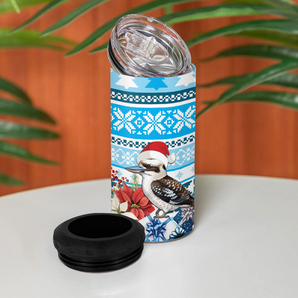 Australia Christmas In July 4 in 1 Can Cooler Tumbler Kookaburra Santa Blue Color