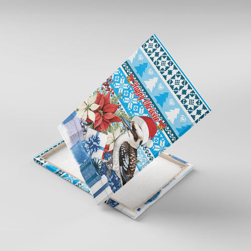 Australia Christmas In July Canvas Wall Art Kookaburra Santa Blue Color