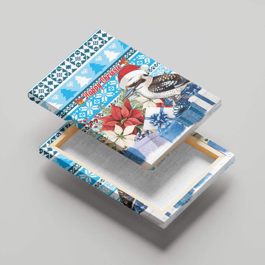 Australia Christmas In July Canvas Wall Art Kookaburra Santa Blue Color