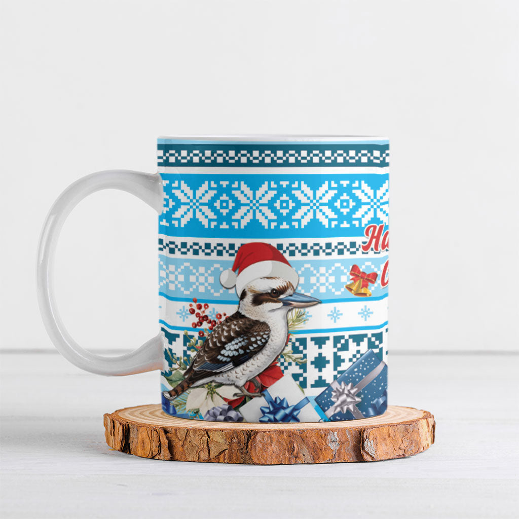 Australia Christmas In July Ceramic Mug Kookaburra Santa Blue Color
