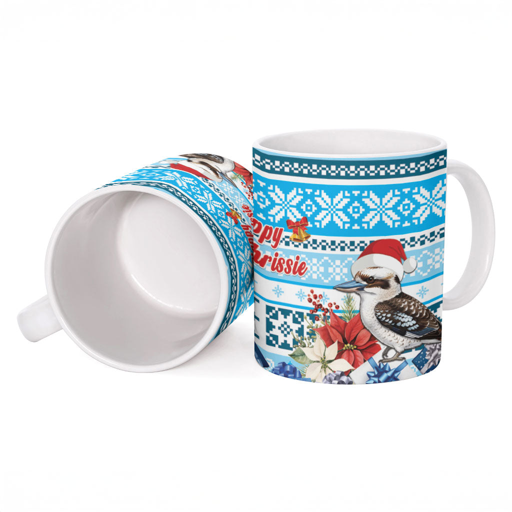 Australia Christmas In July Ceramic Mug Kookaburra Santa Blue Color