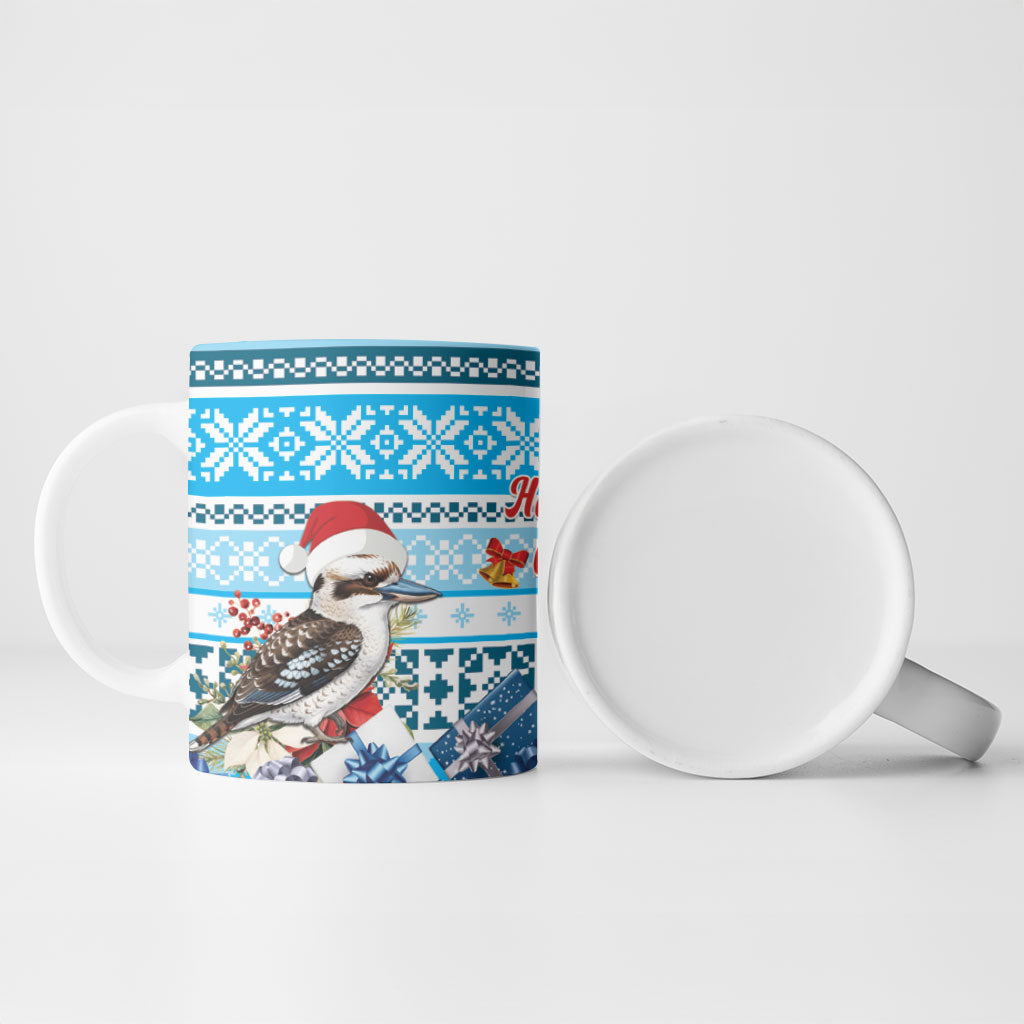 Australia Christmas In July Ceramic Mug Kookaburra Santa Blue Color