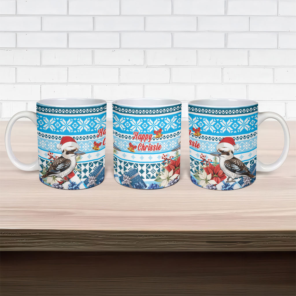 Australia Christmas In July Ceramic Mug Kookaburra Santa Blue Color